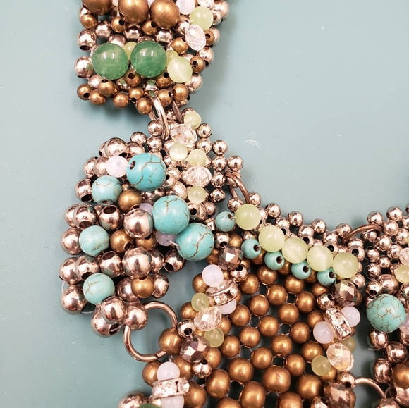 Pam Miran  green turquoise glass cats eye opalite beaded bib statemen necklace - Picture 7 of 14